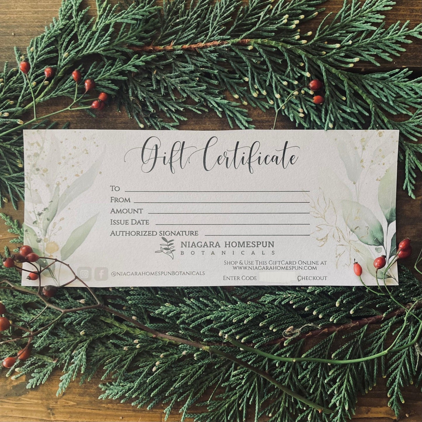 Niagara Homespun Botanicals Gift Certificate - Niagara Homespun Botanicals