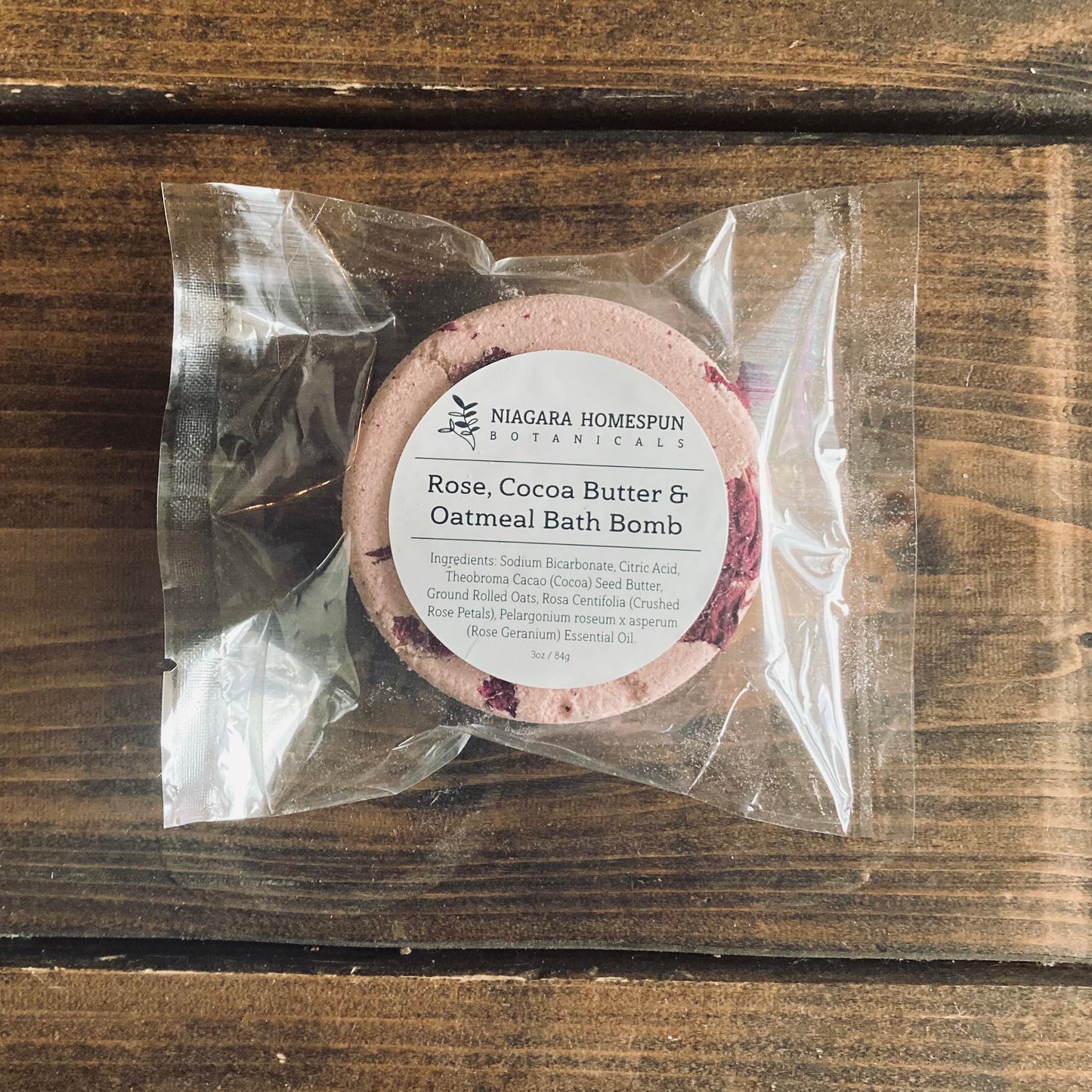 Rose, Cocoa Butter and Oatmeal Bath Bomb - Niagara Homespun Botanicals